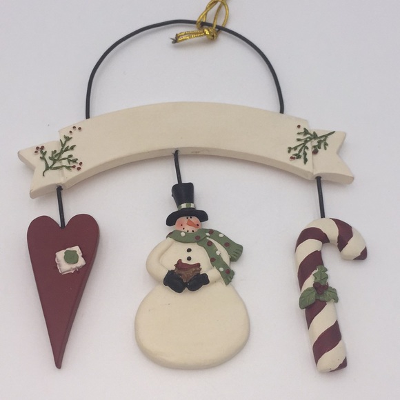 Catherine Lillywhite’s Snowman Heart Candy Cane Holiday Christmas Tree Ornament - Picture 2 of 7